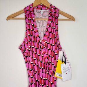 Diane Von Furstenberg Target Cotton Knit Graphic Print Pink Jumpsuit Small 70’s
